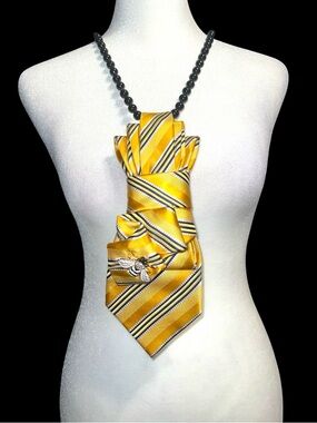 Yellow Striped Necktie Statement Necklace.. bumble bee accent